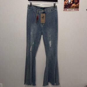 Flared Distressed Denim Jeans